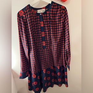 Flower Navy Print Dress Ann Taylor Size Large